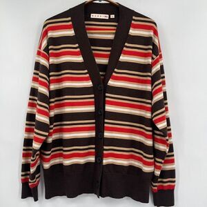 Marni Uniqlo Multicolor Merino Blend Striped Oversized Cardigan Sweater Small